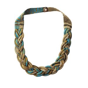 Blue and yellow braided tribal necklace